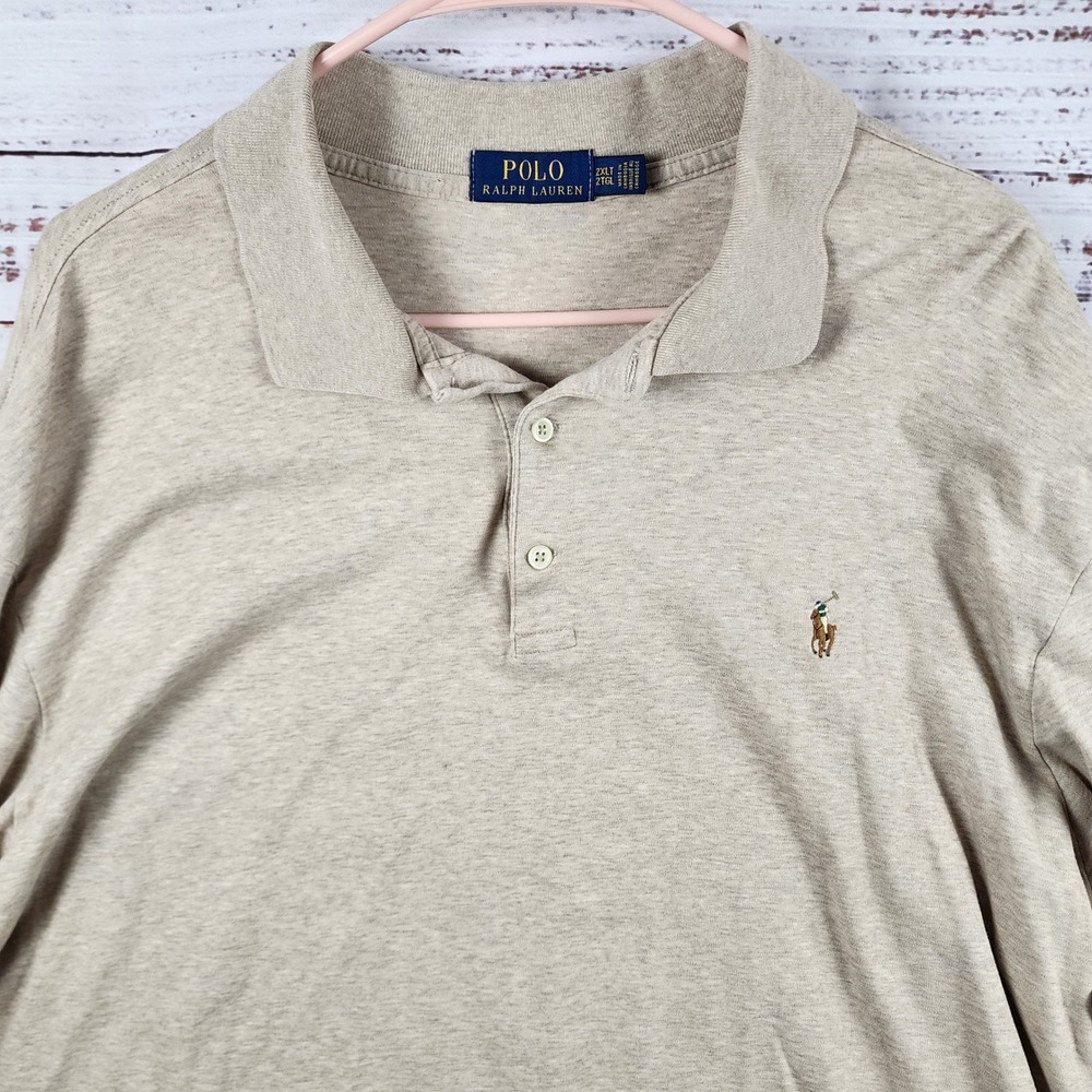 Polo Ralph Lauren Men's 2XLT Tall Beige Heather Classic Soft Touch Polo Shirt